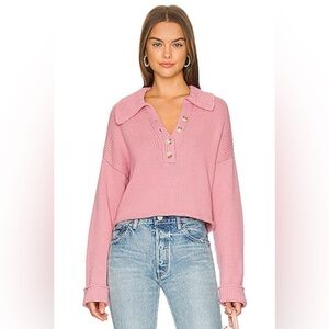 Show Me Your Mumu Crawford Collared Sweater Pink Cropped Knit Size L